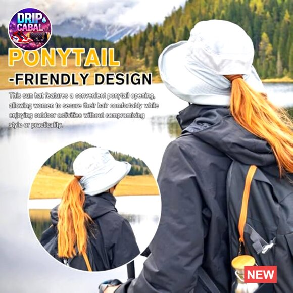 Wide Brim Bucket Sun Hat with Ponytail Hole UPF 50 Packable main image 7